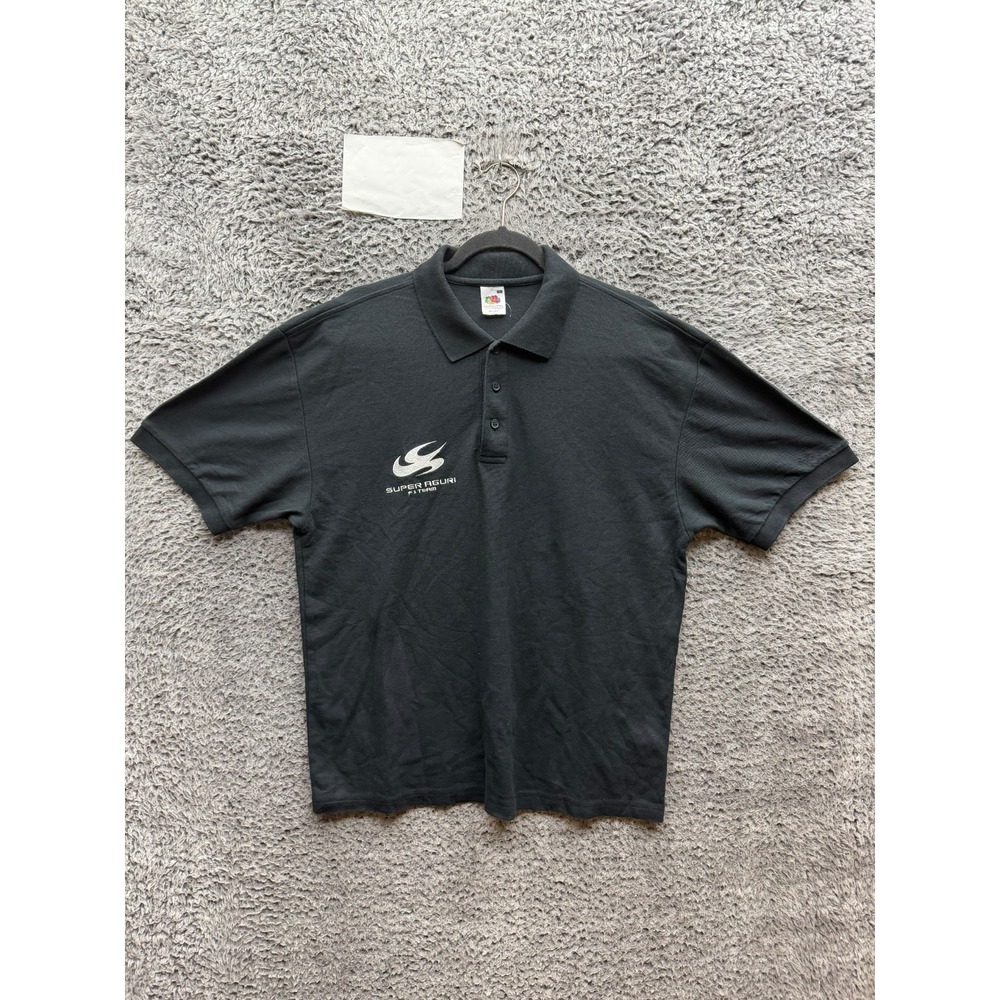 Vintage Y2k Super Aguri F1 Team Embroidered Short Sleeve Polo Shirt Black Size L